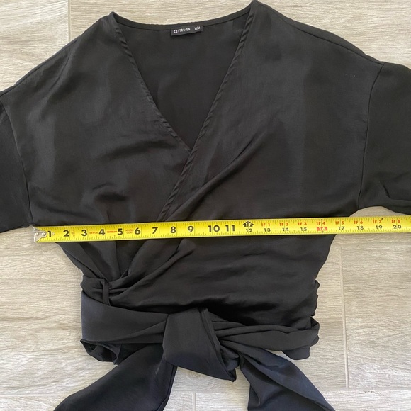 Cotton On Black Surplice Wrap Around Tie Front 3/4 Sleeve Top Size M - Picture 5 of 8
